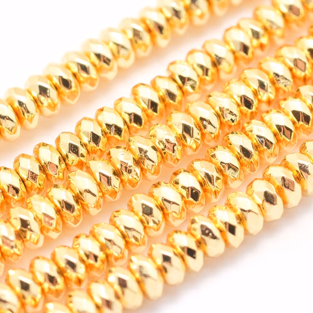 Guldfärgad hematit facetterade rondeller 6x3 mm, 1 sträng