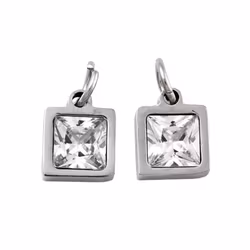 Rostfritt stål hänge fyrkant med cubic zirconia, 1 st