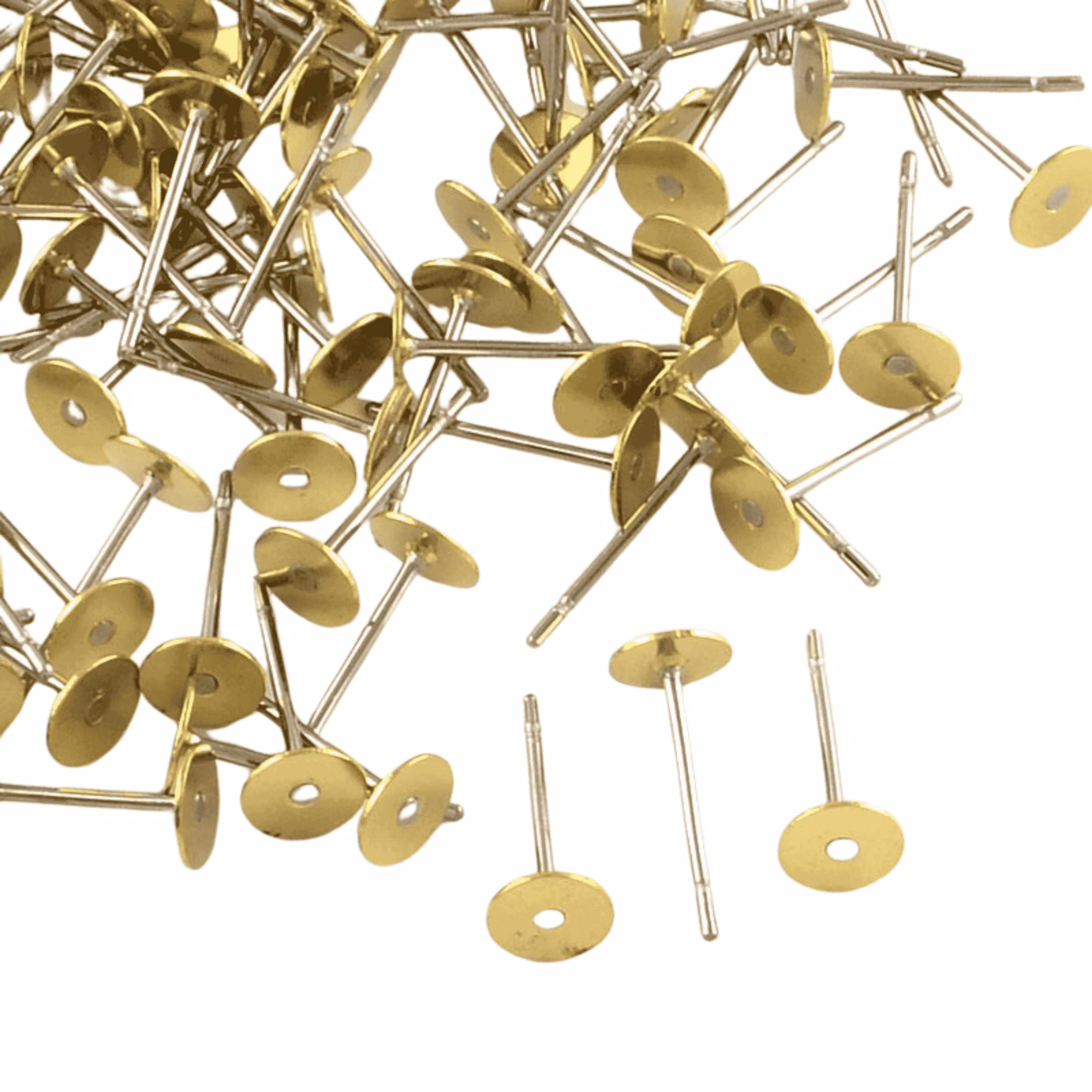 Kirurgiskt guldfärgat stål stiftörhängen med platta för limning, 10 st