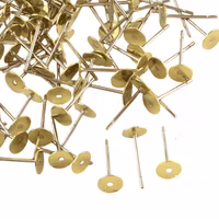 Kirurgiskt guldfärgat stål stiftörhängen med platta för limning, 10 st