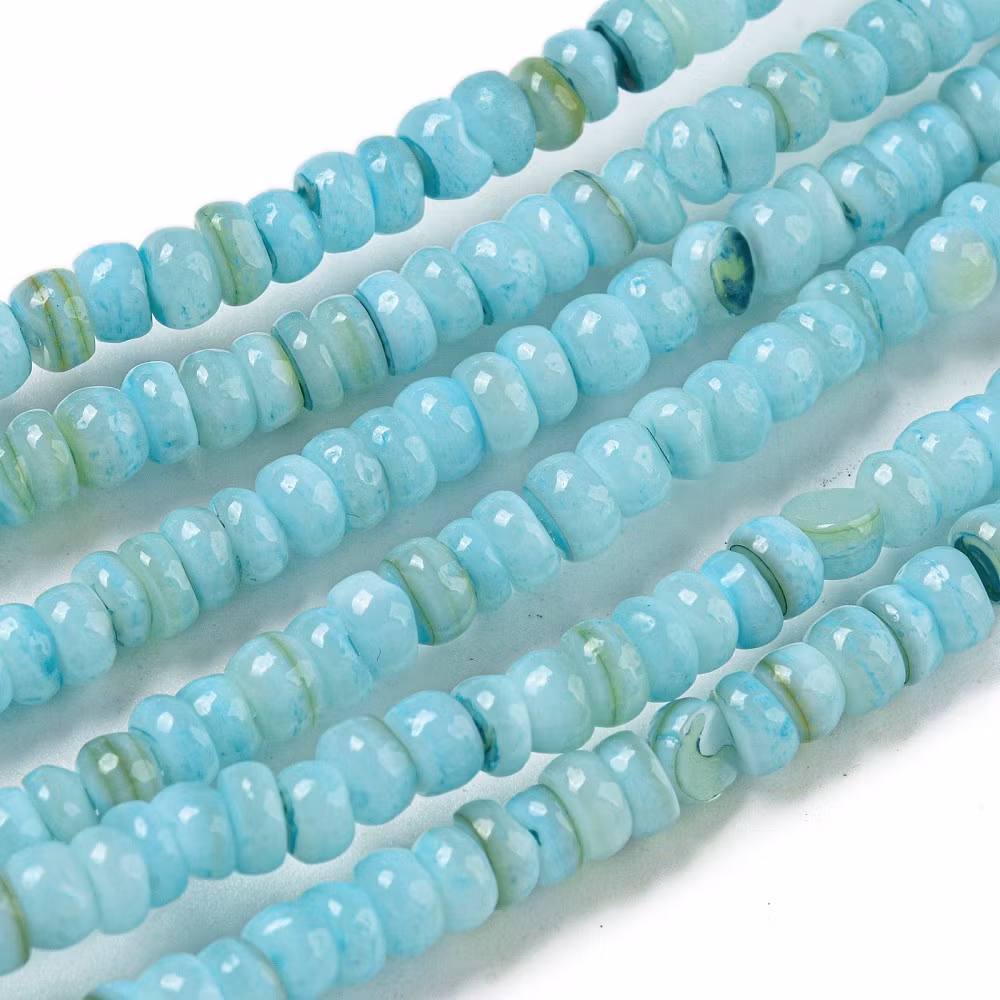 Snäckskalsrondeller 4x2 mm turkosa, 1 sträng