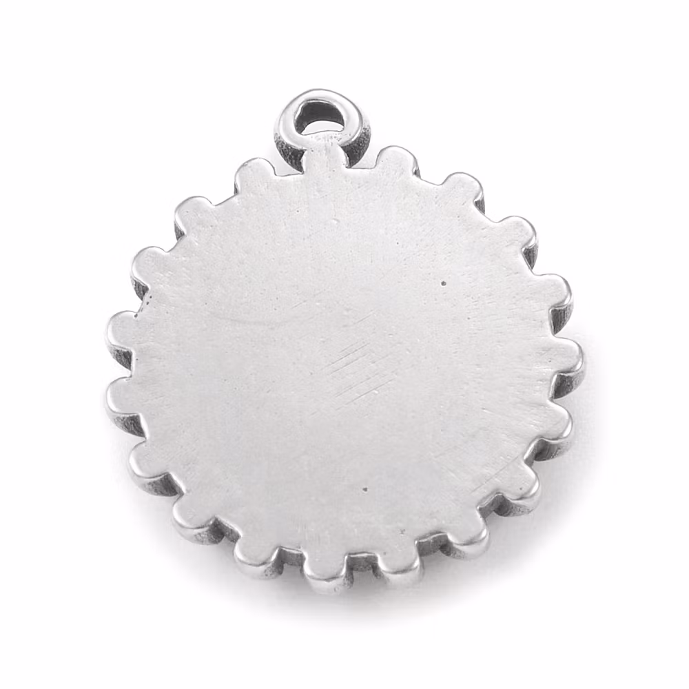 Rostfritt stål berlock rund med stjärna, 1 st