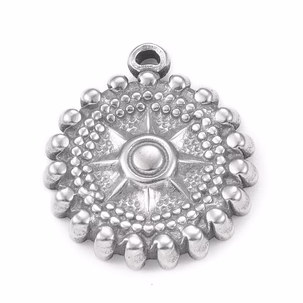 Rostfritt stål berlock rund med stjärna, 1 st