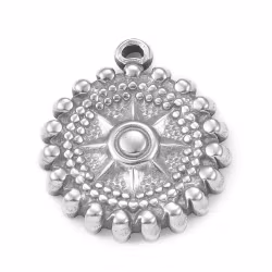 Rostfritt stål berlock rund med stjärna, 1 st