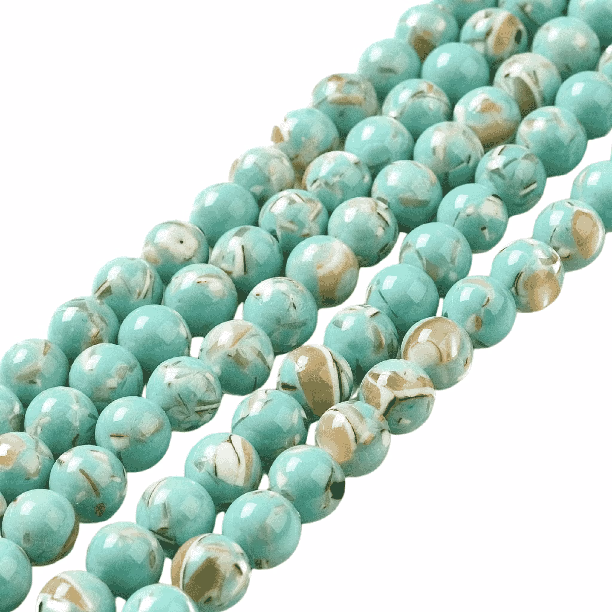 Snäckskalspärlor runda 6 mm gröna, 1 sträng