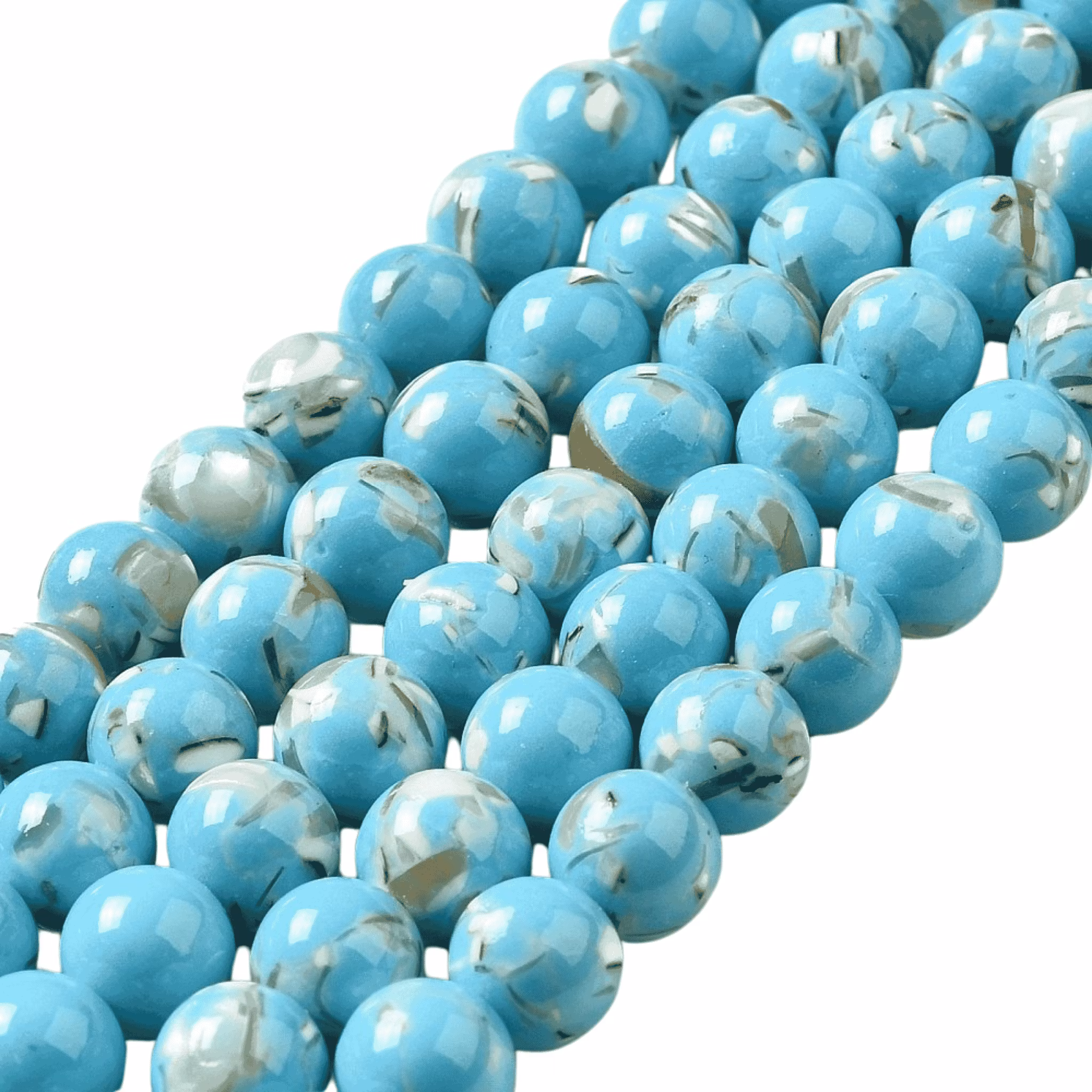 Snäckskalspärlor runda turkosa 6 mm, 1 sträng
