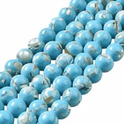 Snäckskalspärlor runda turkosa 6 mm, 1 sträng