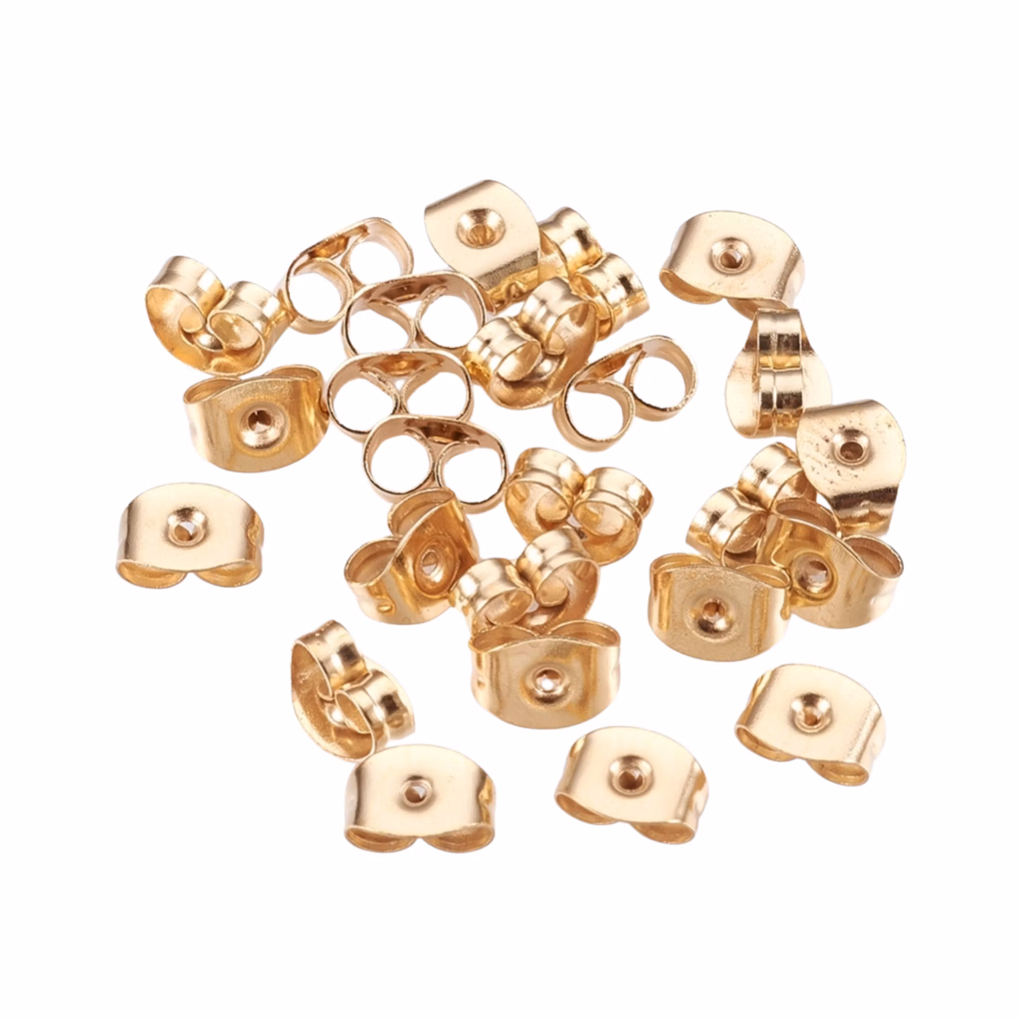 Guldfärgat kirurgiskt stål ear nuts, ca 20 st