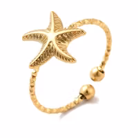 Guldfärgat rostfritt stål ring sjöstjärna med PVD plätering