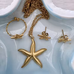 REA: Guldfärgat rostfritt stål ring sjöstjärna med PVD plätering