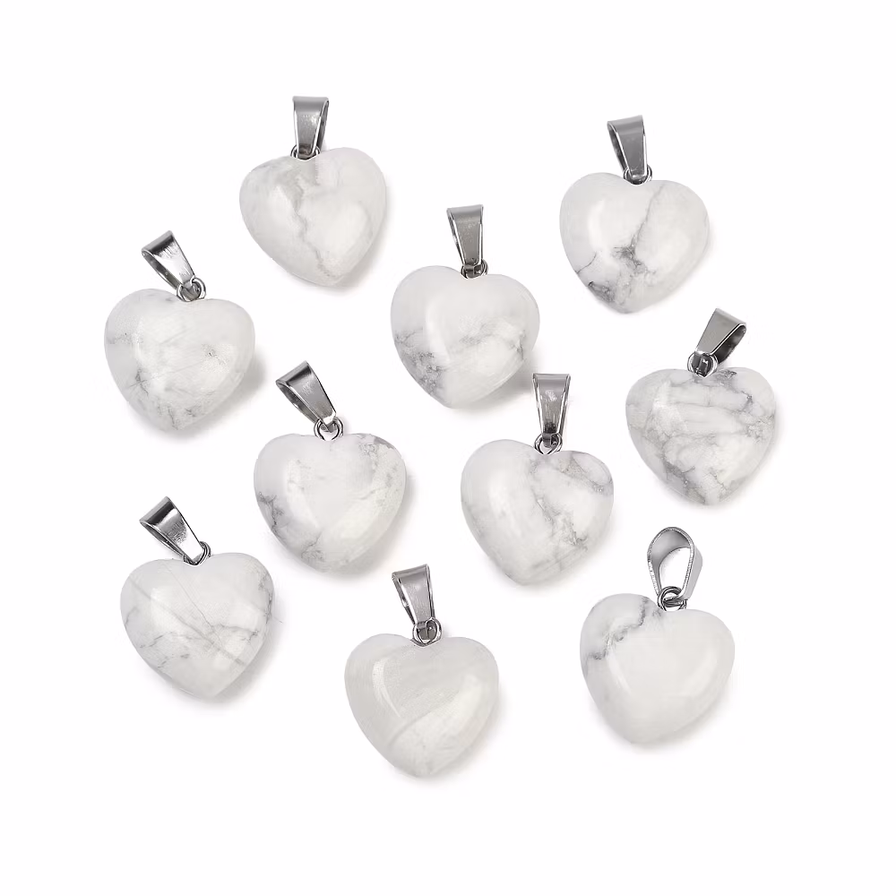 Antikfärgat hänge hjärta howlite vit, 1 st