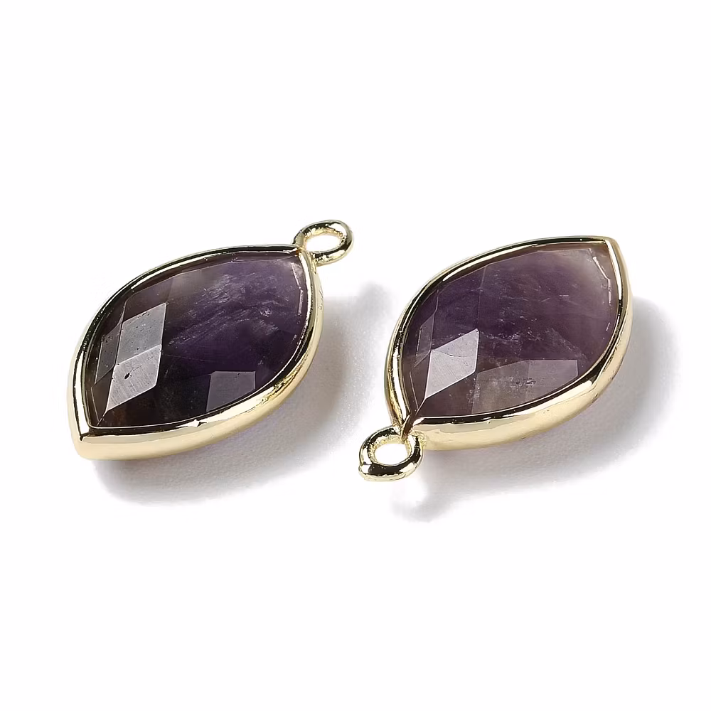 Guldfärgad avlång berlock ametist, 1 st