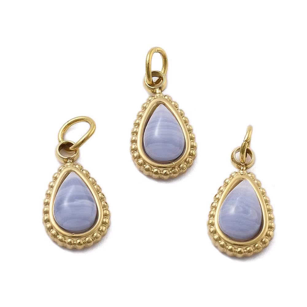 Blue lace agate litet hänge med PVD plätering, 1 st