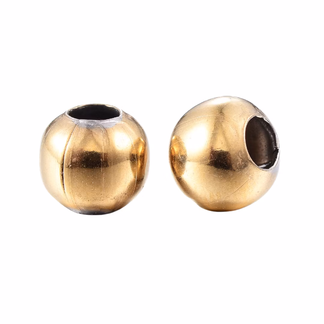 Guldfärgat rostfritt stål pärlor 4 mm med PVD plätering, ca 100 st