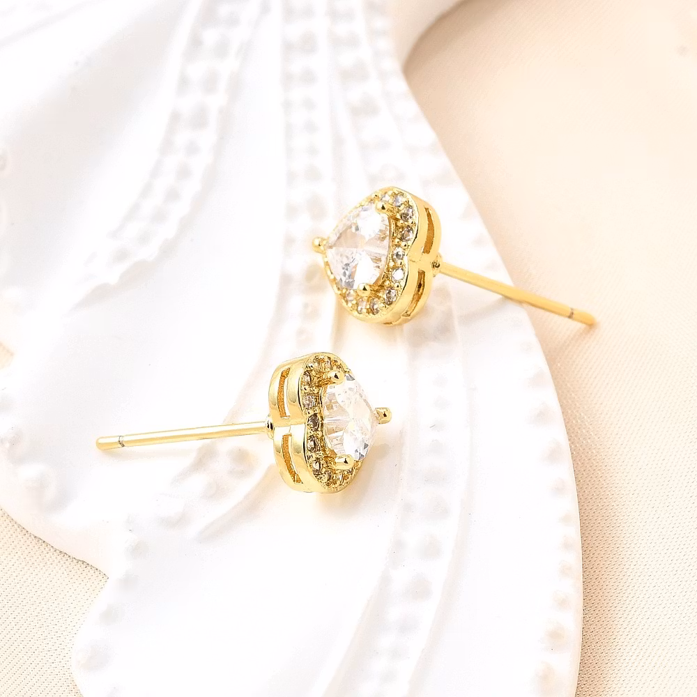 Örhängen guldiga hjärtan med cubic zirconia, 1 par