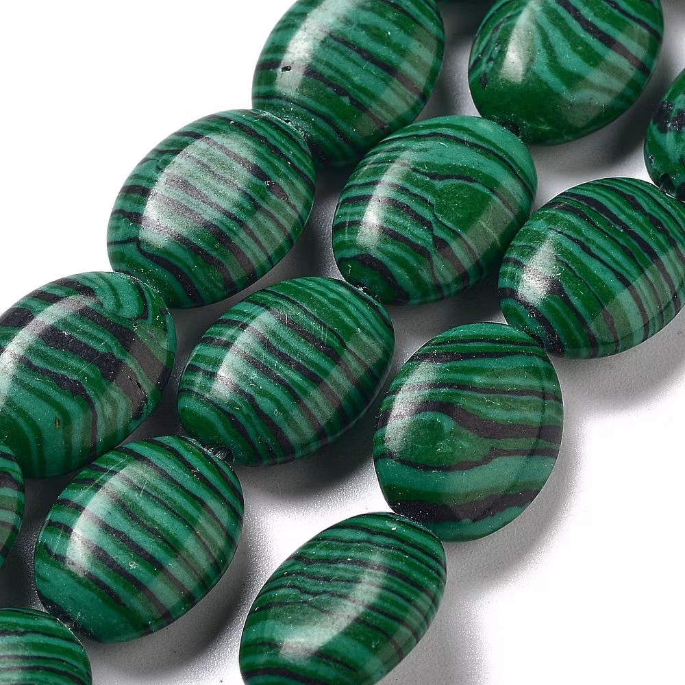 Malakit flat oval liten bumling, 1 st