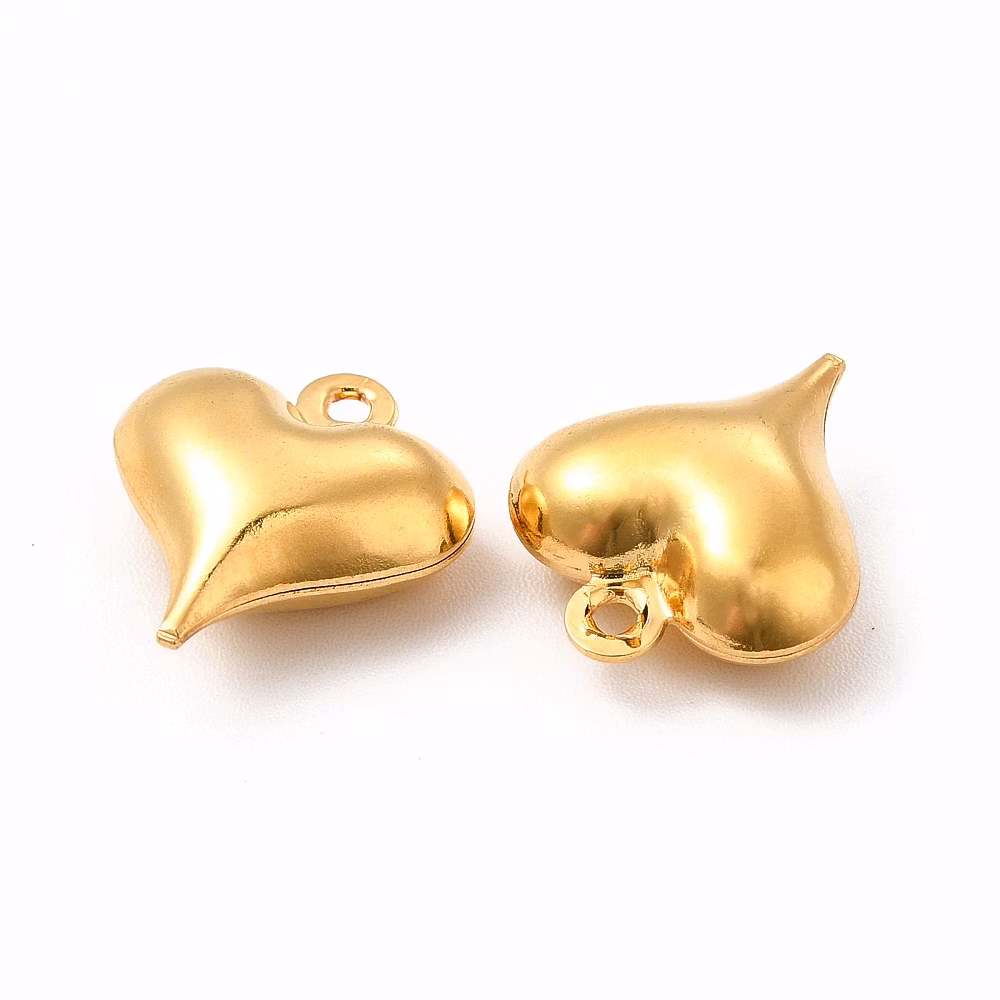 Guldfärgat rostfritt stål berlocker små rundade hjärtan, 10 st