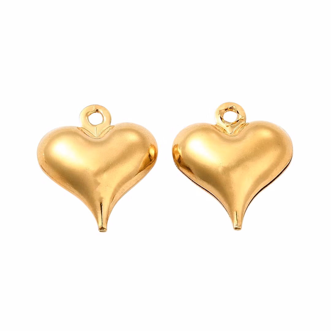 Guldfärgat rostfritt stål berlock stora hjärtan, 10 st