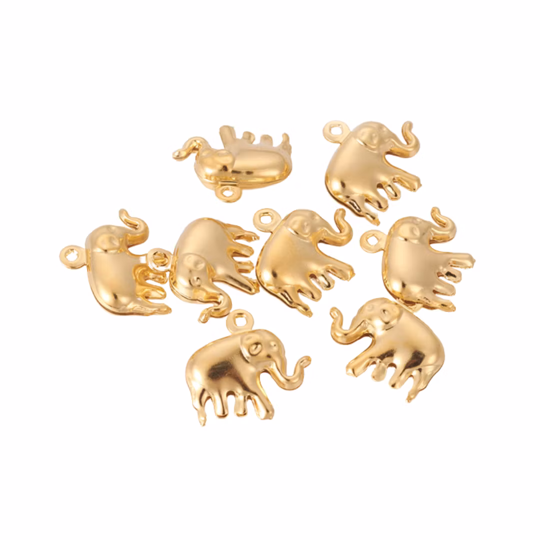 Guldfärgat rostfritt stål berlock elefant, 10 st