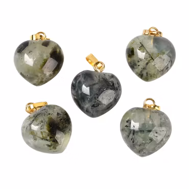 Guldfärgat hänge hjärta prehnit, 1 st