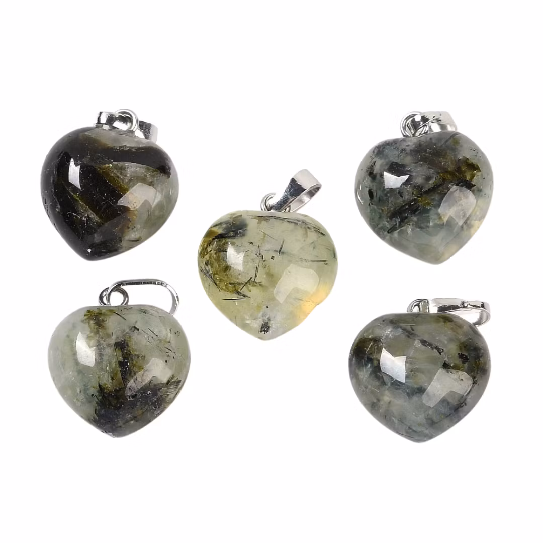 Antikfärgat hänge hjärta prehnit, 1 st