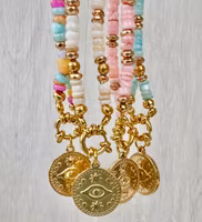 Guldfärgat rostfritt stål hänge evil eye med PVD plätering, 1 st