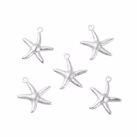 Silverfärgat rostfritt stål berlocker sjöstjärnor, 10 st