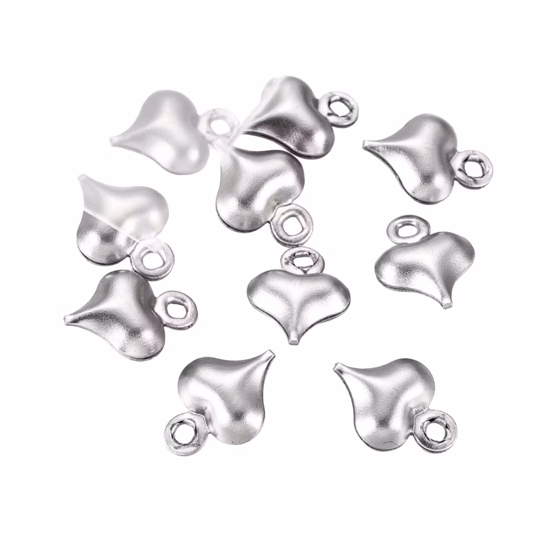 Antikfärgat rostfritt stål berlocker små rundade hjärtan, 10 st