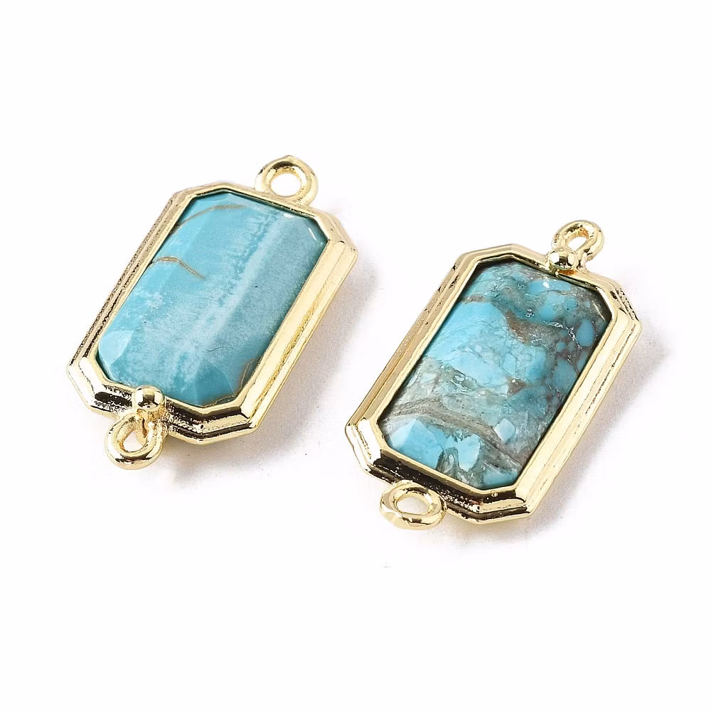 Guldfärgad connector rektangel turkos, 1 st