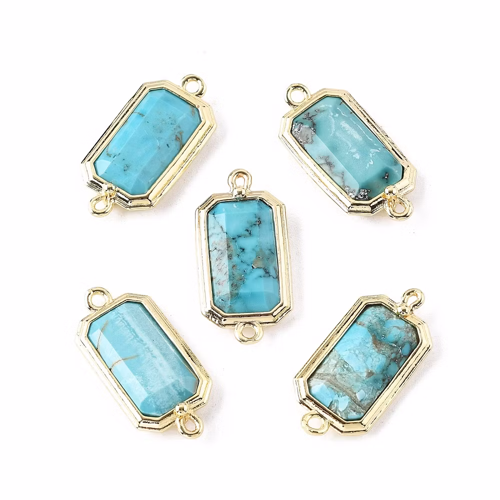 Guldfärgad connector rektangel turkos, 1 st