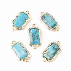 Guldfärgad connector rektangel turkos, 1 st