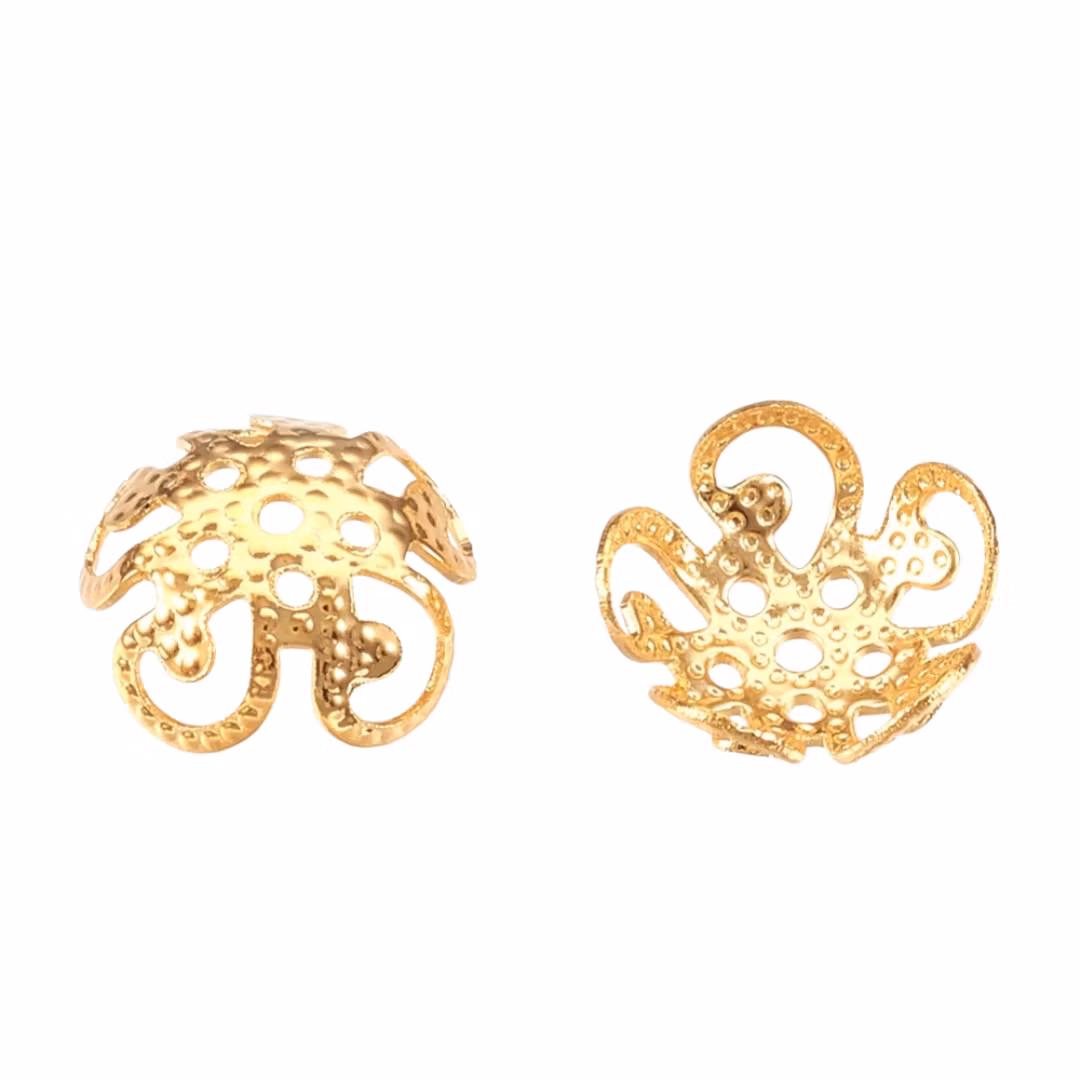 Guldfärgat rostfritt stål pärlhattar mönstrade 8 mm, ca 50 st