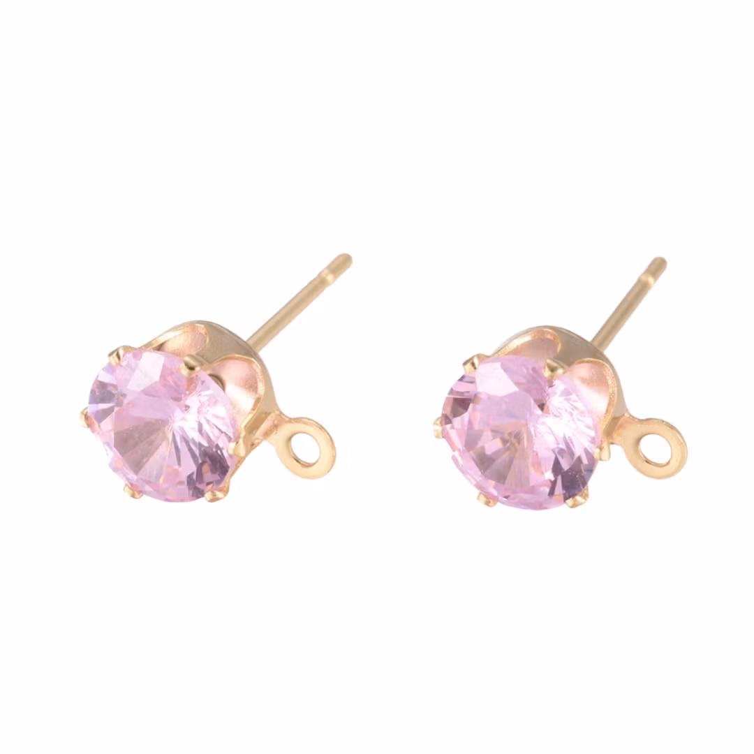 Guldfärgat kirurgiskt stål stiftörhängen cubic zirconia ljusrosa, 1 par