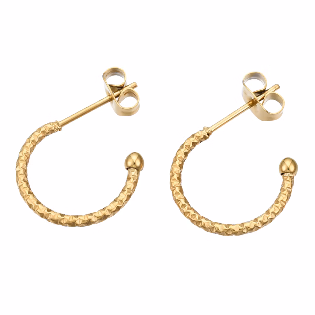 Guldfärgat kirurgiskt stål halva creoler med PVD plätering, 1 par