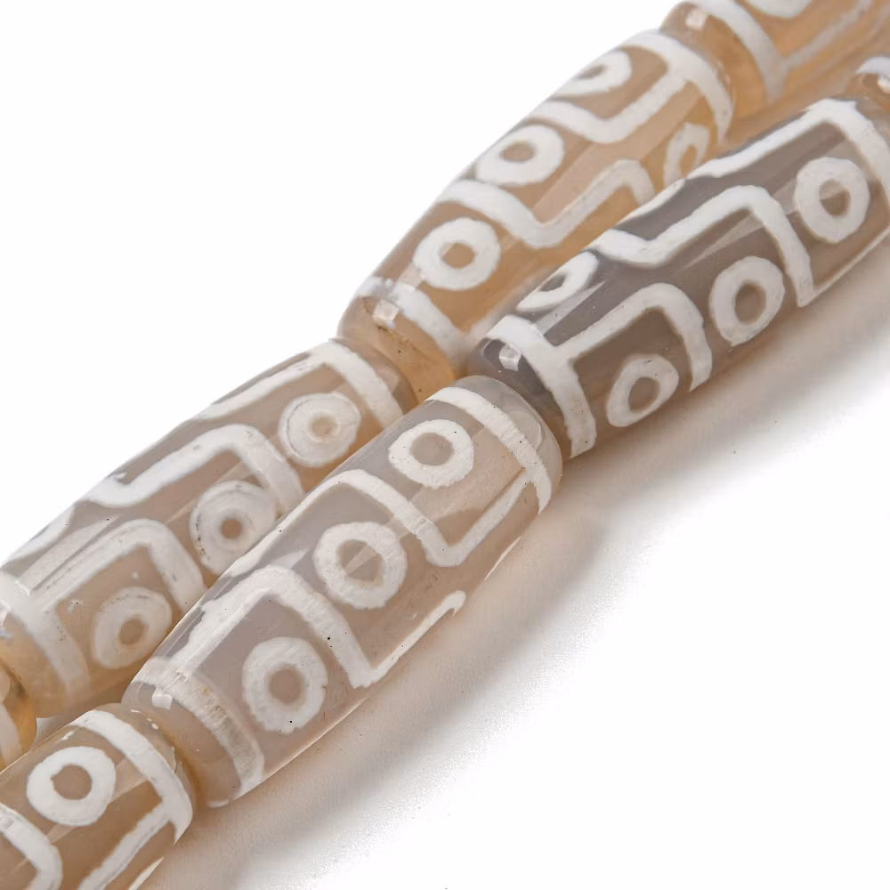 Tibetansk DZI avlång bumling vit och beige, 1 st