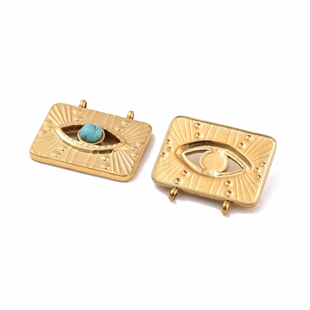 Guldfärgat rostfritt stål hänge turkos med öga och  PVD plätering, 1 st