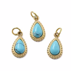 Guldfärgat rostfritt stål hänge turkos liten droppe och PVD plätering, 1 st