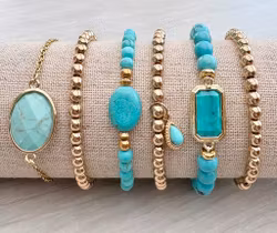 Guldfärgad connector rektangel turkos, 1 st