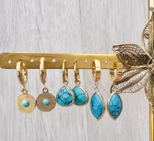 Guldfärgat rostfritt stål berlock liten rund turkos med PVD plätering, 1 st