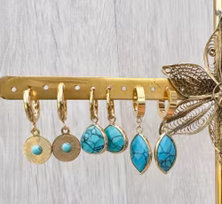 Guldfärgat rostfritt stål berlock liten rund turkos med PVD plätering, 1 st