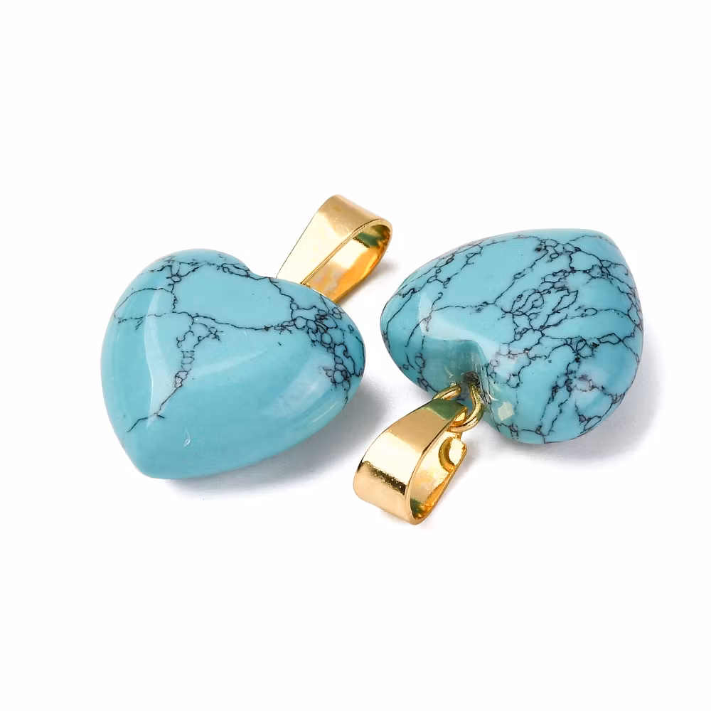 Guldfärgat hänge hjärta turkos, 1 st