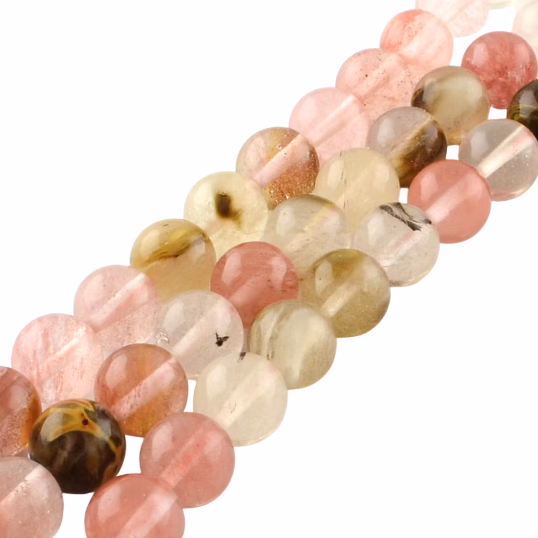 Watermelon kvarts rosamelerade 6 mm, 1 sträng