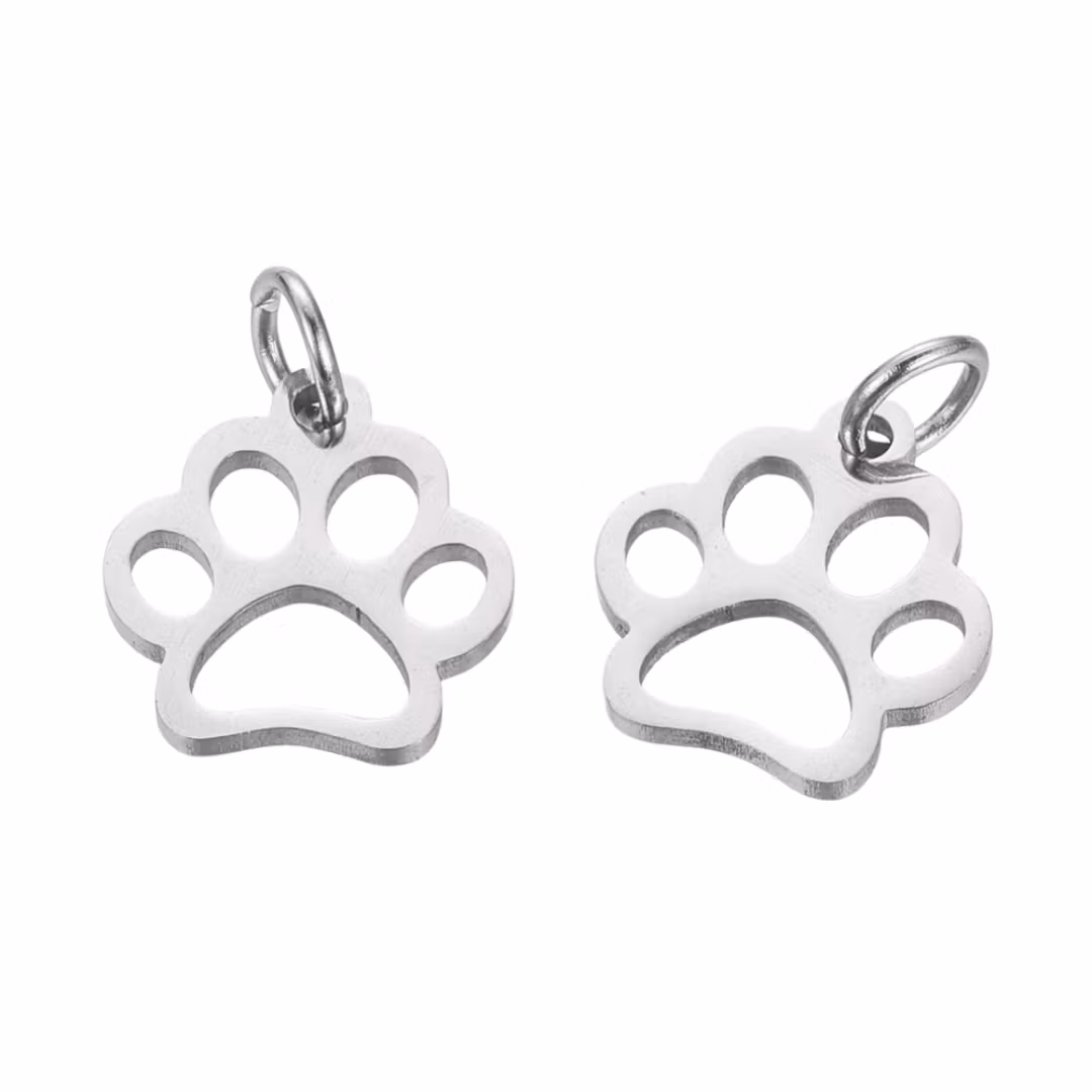 Kirurgiskt stål berlocker små tassar med ringar, 10 st