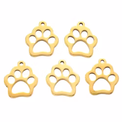 Guldfärgat rostfritt berlocker tassar med PVD plätering, 10 st