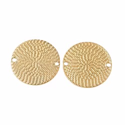Guldfärgat rostfritt stål connector flat rund mönstrad med PVD plätering, 1 st