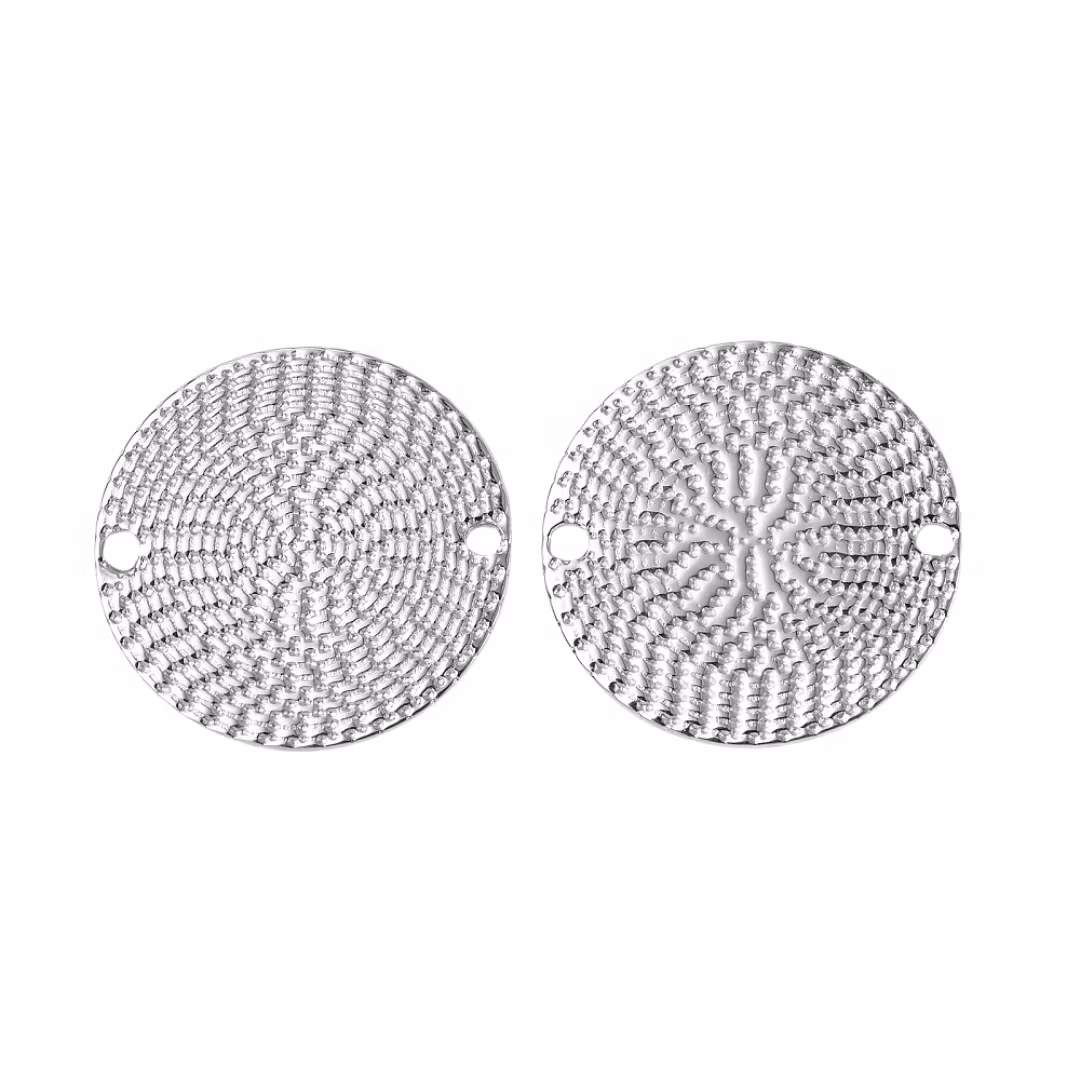 Rostfritt stål connector flat rund mönstrad, 1 st