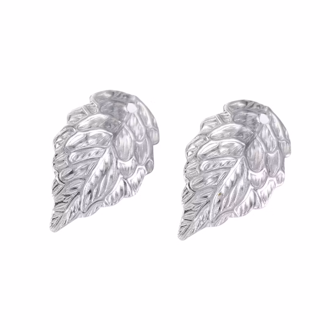 Kirurgiskt stål berlocker mönstrade löv, 10 st