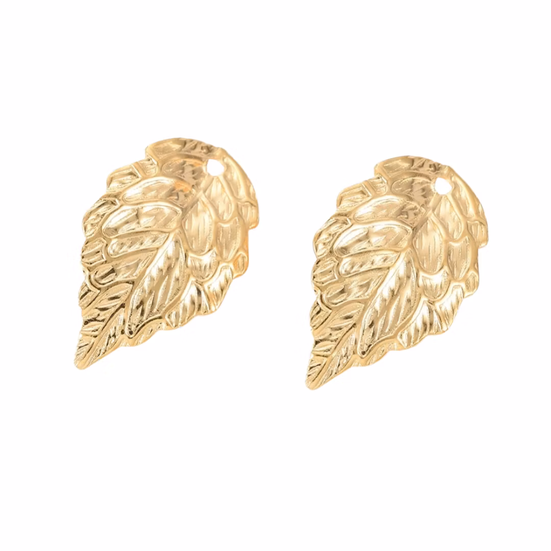 Guldfärgat kirurgiskt stål berlock mönstrade löv 18k, 10 st