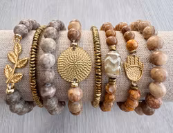 Guldfärgat rostfritt stål connector flat rund mönstrad med PVD plätering, 1 st