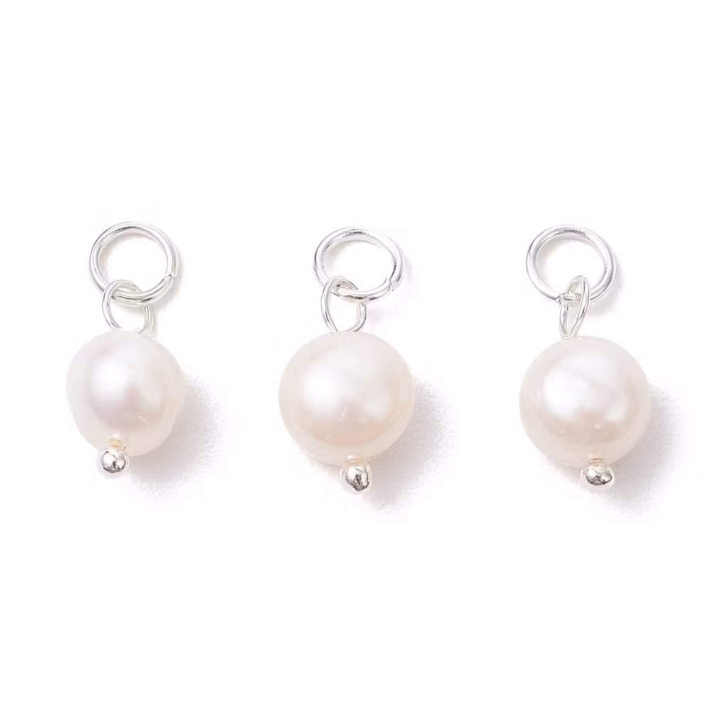 Silverfärgat rostfritt stål berlock sötvatten, 5 st